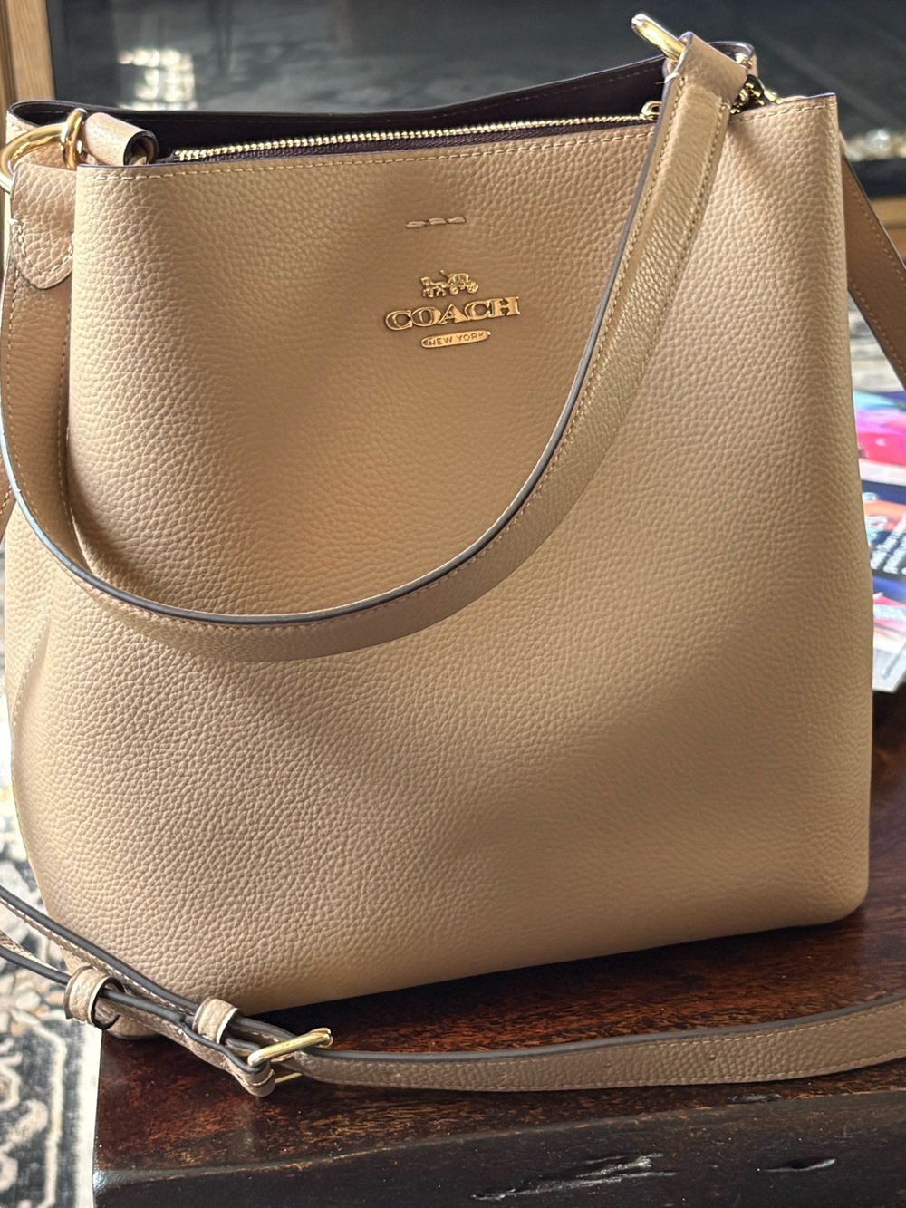 Authentic Coach Pebbled Leather Shoulder Bag in Taupe